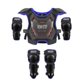 Kids Dirt Bike Gear Chest Protector Motocross Gear Motorcycle Body Armor Vest Youth Riding Gear Knee Shin Guard Elbow Pads for Cycling Ski Skateboard Skating Off-Road MTB ATV (Blue)