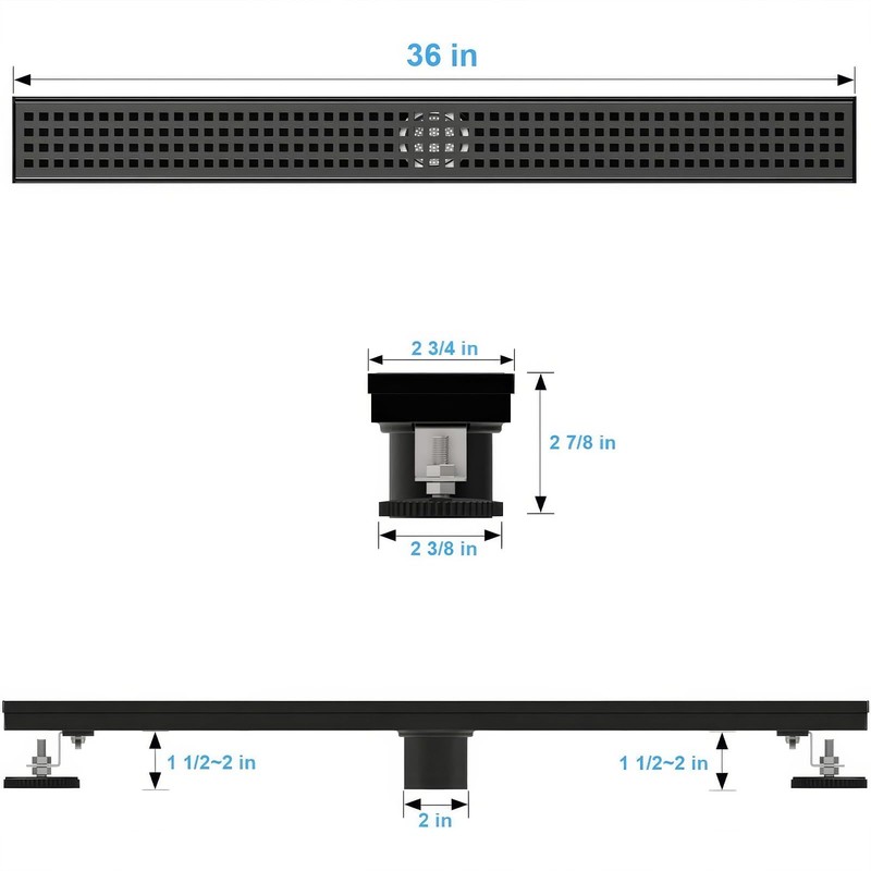 SaniteModar Linear Shower Drain 24 inch Matte Black with Square
