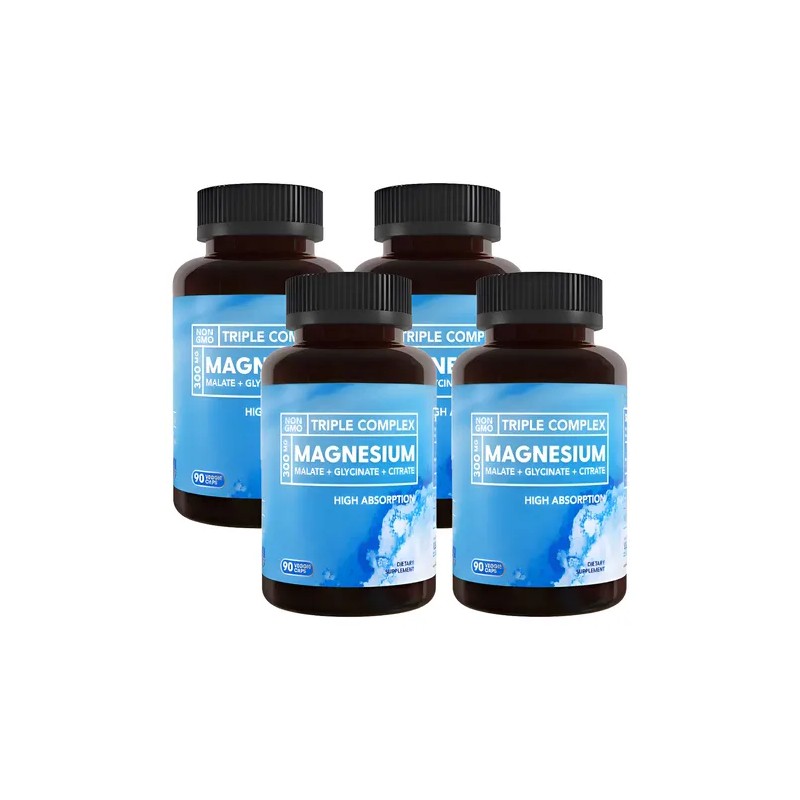 4pc Magnesio Triple Complejo 300mg Soporte Muscular Nervioso