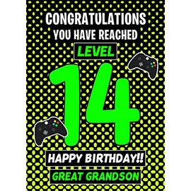 Great Grandson 14th Birthday Card (Level Up Gamer)
