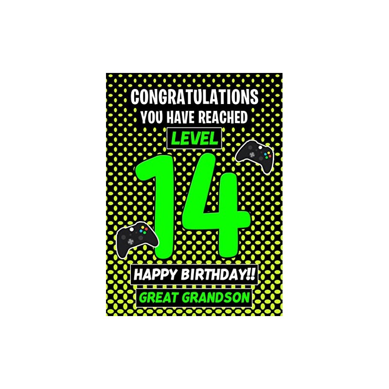Great Grandson 14th Birthday Card (Level Up Gamer)