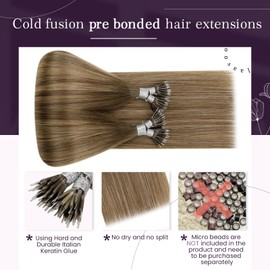 LaaVoo Nano Ring Hair Extensions Human Hair Balayage Light Brown Mix Dark Golden Blonde Nano Tip Hair Extensions Real Human Hair for Long Hair Nano Hair Extensions Human Hair 1g/s 50g 24 Inch