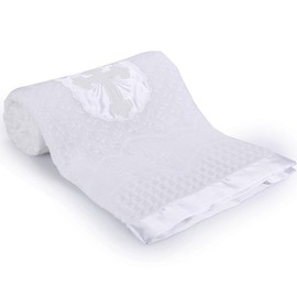 Booulfi Baby Blanket White Christening Cuddly Blanket Children's Blanket Newborn Boys Baby Blanket Girls Cross Embroidery with My Baptism Day Warm Autumn Winter Baby Blanket