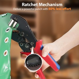 Heavy Duty Ratchet Grommet Tool Kit with 500 Pairs 6mm and 10mm Grommet Kit, Amliber Interchangeable Head Grommet Press with Silver Eyelets and Grommets for Fabric, Tarp, Leather