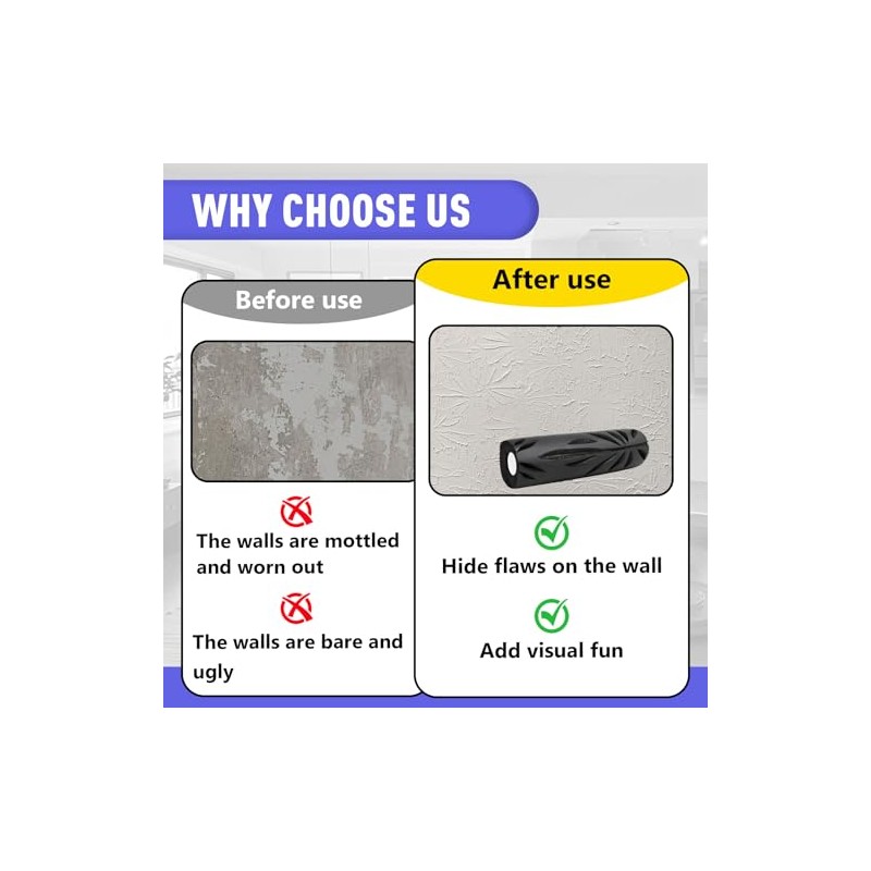 9 Inch Drywall Texture Roller, with Crow's Foot Pattern Design,