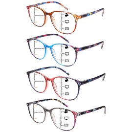 MAEOWN 4 Pack Progressive Multifocus Reading Glasses Blue Light Blocking Spring Hinges Stylish Ladies Pattern Readers (Multicolor, 2.50, x)