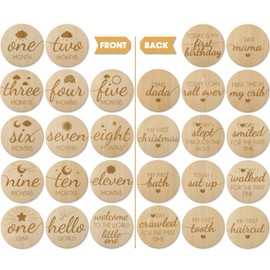 Baby Monthly Milestone Wooden Circles, Hello World Newborn Sign, Month Baby Milestone Signs for Newborn Photography Props, Set of 14 Baby Monthly Milestone Wood Discs Props for Baby Boy & Girl