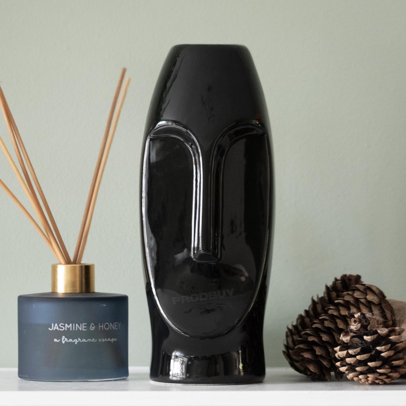 Black 23.5cm Tall Ceramic Face Flower Vase