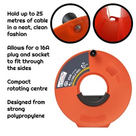 Cable Reel Empty 25m Reel - Caravan and Camping Electric Hook Up Lead Cable Wire Storage - Also Great for Garden Hoses, Household Wires, Ropes a...