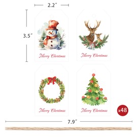 Christmas Party Gift Tags, 48 Pcs Merry Christmas Gift Tags with String for Xmas Party Celebration Seasonal Gift Wrapping (Pattern)