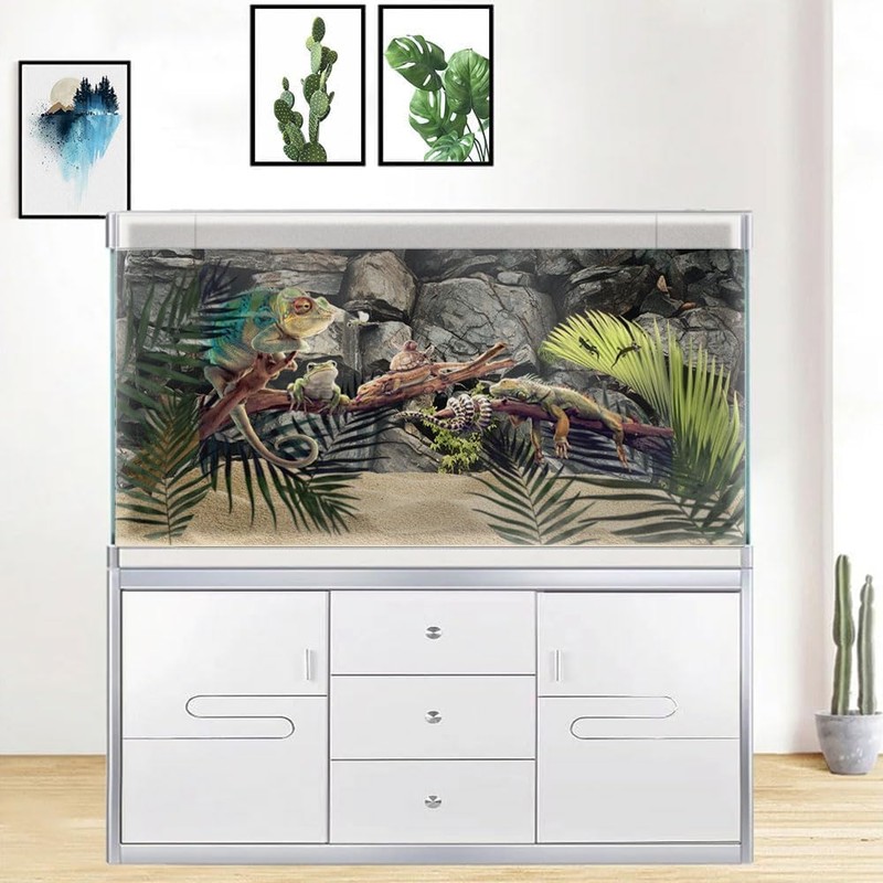 Dtekoj 48X24IN Black Stone Aquarium Background, Rock Fish Reptile Tank