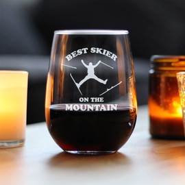 Best Skier - Stemless Wine Glass - Unique Skiing Themed Decor and Gifts for Mountain Lovers - Large 17 Oz Glasses