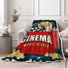 Emwnodti Movie Theme Blanket,Vintage Cinema Movie Reel Modern Retro Decor Soft Throw Warm Blanket, Cozy Flannel Throw Blanket for Sofa Living Room Couch Bed Chair or Dorm, 50x60 inch