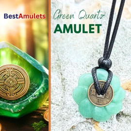Green Quartz Celtic Lotus Amulet Necklace - 30mm Money Stone Talisman Pendant - 30mm Feng Shui Lucky Coin Donut - Gambler Gemstone Spiritual Jewelry - Gift for Women and Men