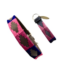 Carlos Diaz Genuine Leather Waxed Embroidered Polo Dog Collar M