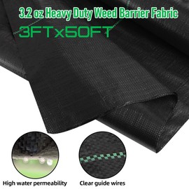 LAVEVE LAVEVE 3FT x 50FT Weed Barrier Landscape Fabric, 3.2oz Premium Heavy Duty Garden Cloth, Ground Cover for Gardening, Farming with 20 U-Shaped Securing Pegs