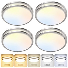 4-Pack 12 Inch Dimmable LED Ceiling Lights, 36W 2700K/3000K/4000K/5000K/6500K Adjusted Flush Mount Ceiling Light, 3200LM Super Bright Brushed Nickel Lighting Lamp Fixture for Bedroom Bathroom Dining