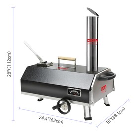 ZJMTOCYU Semi-Automatic Portable Wood Fired Pizza Oven for Outdoor Cooking, Rotating Turntable, Temperature Gauge, Black