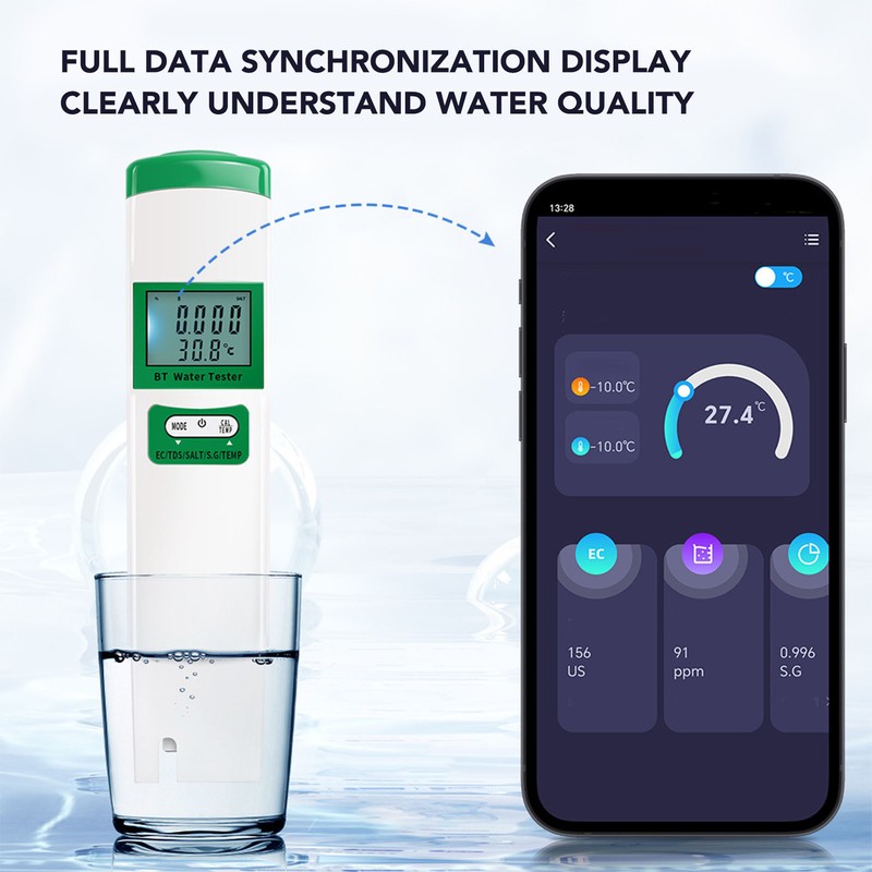 Bluetooth Water Tester EC TDS SALT S.G TEMP 5 in