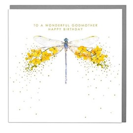 Lola Design - Birthday Cards for Godmothers, Dragonfly Design, To a Wonderful Godmother - Blank Birthday Card with Grey Envelope - Designed and Printed in the UK - 150mm x 150mm