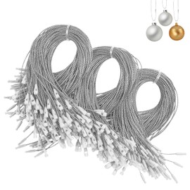 DIYASY 300Pcs Christmas Ornament String Hangers, Silver Ornaments Hooks for Christmas Tree Ribbon Hanger Strings Decorations with Snap Fastener Polyester Precut Hanging Ropes