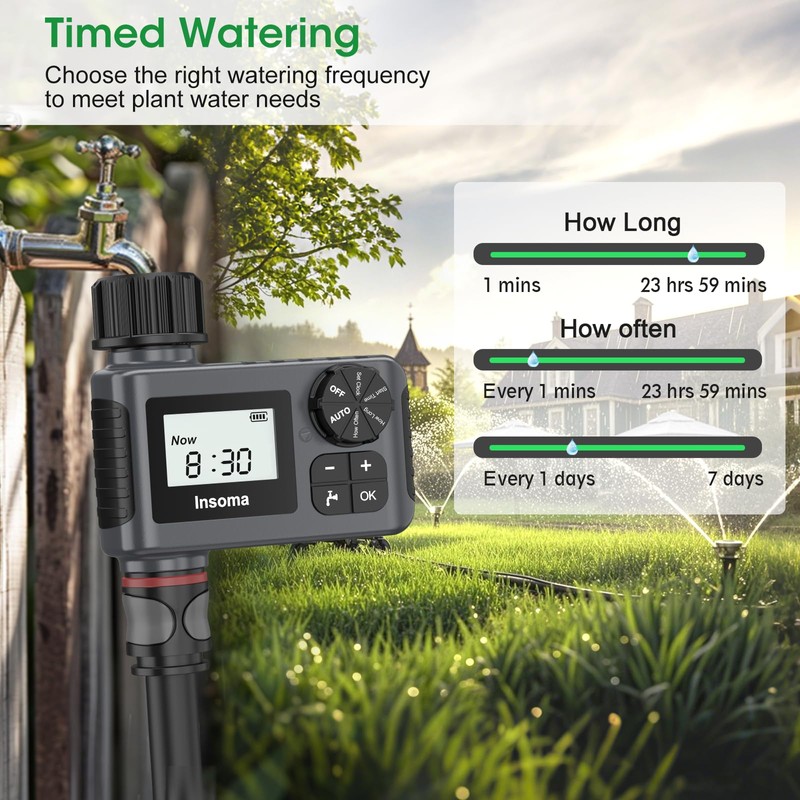 Water Timer, Digital Irrigation Controller System with Rain Delay/Manual Mode/Automatic,