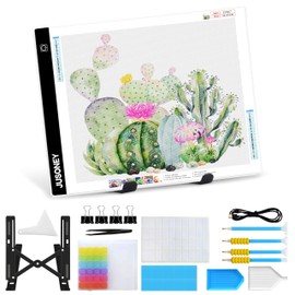 JUSONEY Light Table A4 for Diamond Painting, Diamond Painting Accessories, Dimmable Light Pad for Drawing, Sketching, Animation, Light Table, Children, Adults, Diamond Painting Set with Pen Boxes