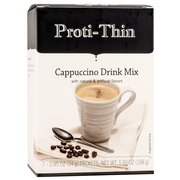 Proti-Thin - Protein Diet Hot Drink - 15g Protein - Low Calorie - Low Carb - Cappuccino Decafeinated (7/Box)