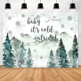 Aperturee Baby It's Cold Outside Backdrop, 7x5ft Winter Wonderland Baby Shower Decorations, Gender Neutral Woodland Snowflake Photography Background, Forest Mountain Party