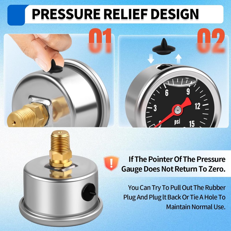 Boltigen Fuel Pressure Gauge, 1/8'' NPT Inline Fuel Pressure Guage