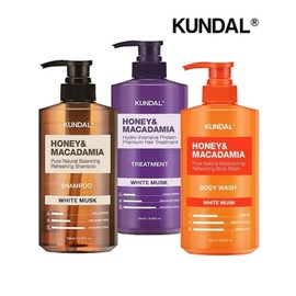 Honey & Macadamia White Musk Shampoo + Treatment + Body Wash 500ml Set / 허니앤마카다미아 화이트머스크 샴푸+트리트먼트+바디워시 500ml 세트