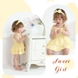 YOUNGER TREE Baby Girl Clothes Infant Summer Romper Dress Sleeveless Bodysuit Jumpsuit with Headband Toddler Outfits (Light Yellow, 3-6 Months)