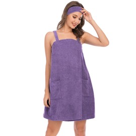 Jamron Women's Adjustable Towel Wrap Bathrobe with Headband for Sports, Shower, Spa & Beach Cover Ups Purple XL