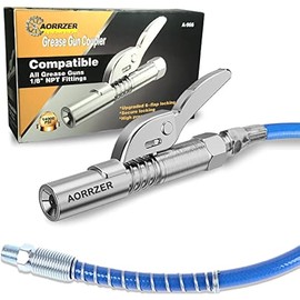 Grease Gun Coupler, Strong Lock on Greases Gun Couplers, 12000 PSI Quick Release Grease Coupler with 12" Spring Flex Hose, Compatible with All Grease Guns 1/8" NPT Grease Gun Fitting(1 PCS)