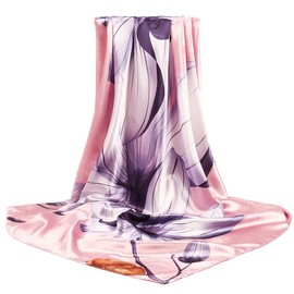 FAIRYGATE Silk Scarf for Women UK 90cm 1950s Ladies Scarfs Vintage Retro Pink Lotus Print Square Scarves Head Hair Neckerchief 28019