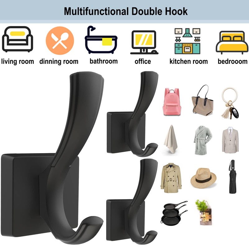 TOFIIGREM Black Towel Hooks Coat Hooks for Wall, Hand Towel