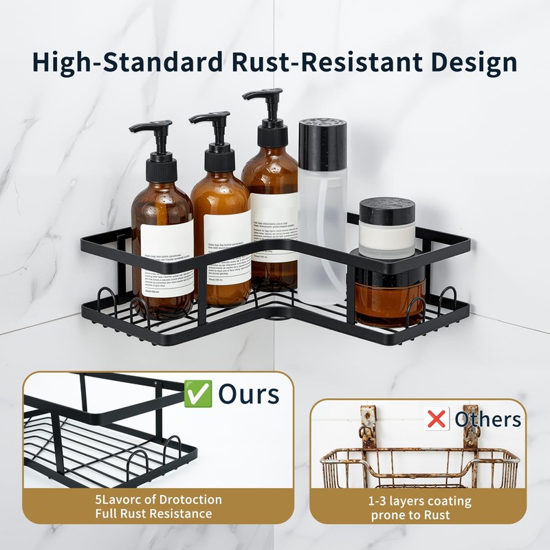 5-Pack Rustproof Stainless Steel Adhesive Shower Caddy Set