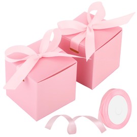 MotiMind 48 Pcs Wedding Gift Boxes with Ribbon Small Party Favor Boxes with Lids Mini Treat Candy Container for Gift Wrapping Ornaments Holiday Birthday Party Supplies(Pink,2 Inch)