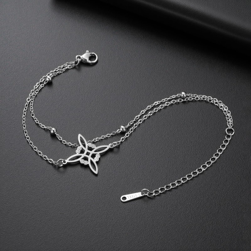 TEAMER Dainty Witches Knot Bracelet Stainless Steel Adjustable Double Layer