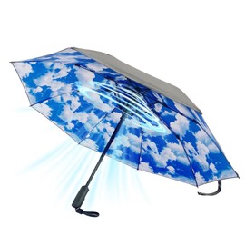 WOOLALA UV Sun Umbrella with Fan, Portable Cooling Fan Umbrella UPF 50+ Foldable Umbrella for Sun & Rain, USB Rechargeable Travel Umbrella Personal Fan for Heatstroke, Hot Days