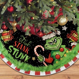 ALINK Merry Christmas Tree Skirt 48 Inches Green Tree Skirt Soft Plush Xmas Tree Skirt New Year Farmhouse Christmas Tree Decorations Christmas Tree Mat Party Supplies