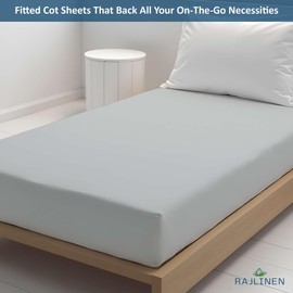 Rajlinen Cot Fitted Sheet 28 x 80, Soft Microfiber Bottom Sheets for Cot, Bunk Bed, RV, Camper, Guest or Travel Mattress, Fits Up to 8" Deep Pocket, Wrinkle-Resistant, Light Grey