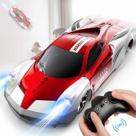 [Real Stock] Wall Climbing Car，Electric Remote Toy Racing, with LED Light High-Speed Hobby Toy Vehicle, RC Car Gifts for Age 3 4 5 6 7 8 9 Year Old Boys Girls - Color: New Red (Controller Version)