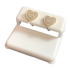 kingofjewlz Genuine Diamonds 0.20 Cwt 10K Gold Finish Over Silver Heart 9.2 mm Earrings Stud