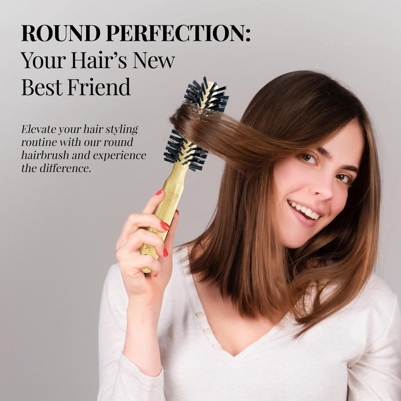 Bamboo Round Hair Brush by RustiK, Soft Bristles, Curl Enhancing,