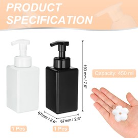 uxcell 4PCS Square Empty Foam Pump Bottle, 450ml Travel Foam Soap Dispenser Empty Refillable Plastic Pump Bottle for Lash Shampoo, Hand Soap, Facial Lotion(9" Black/White)