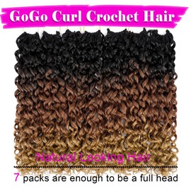 7 Packs GoGo Curl Crochet Hair 18 Inch Long Curly Crochet Hair for Women Beach Curl Water Wave Deep Twist Crochet Braids Synthetic Braiding Hair Extensions (18 Inch, T1B/30/27)