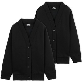 CityComfort Girls Cardigan, Long Sleeve Button Down School Cardigan for Kids (Black 2 Pack, 13-14 Years)