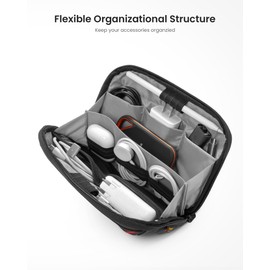 tomtoc Travel Cable Organizer Pouch, Electronics Accessories Organizer Portable Waterproof Double Accessories Carry Case for Cord, Charger, Cables, USB Drive, Black