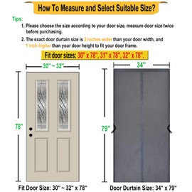 Magnetic Insulated Door Curtain, Thermal Door Curtain for Spring Summer Autumn Winter All Seasons, Premium Fabric Doorway Curtains, Window Insulation Kit, Screen Door, Temporary Door Insulation Cover
